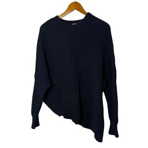 Free People Sweater Women Med Black Ribbed Asymmetrical Hem Knit Oversized READ